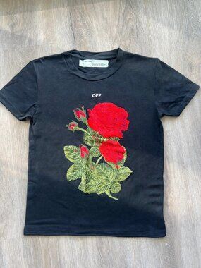 Off-White Black Rose Embroidered T-Shirt